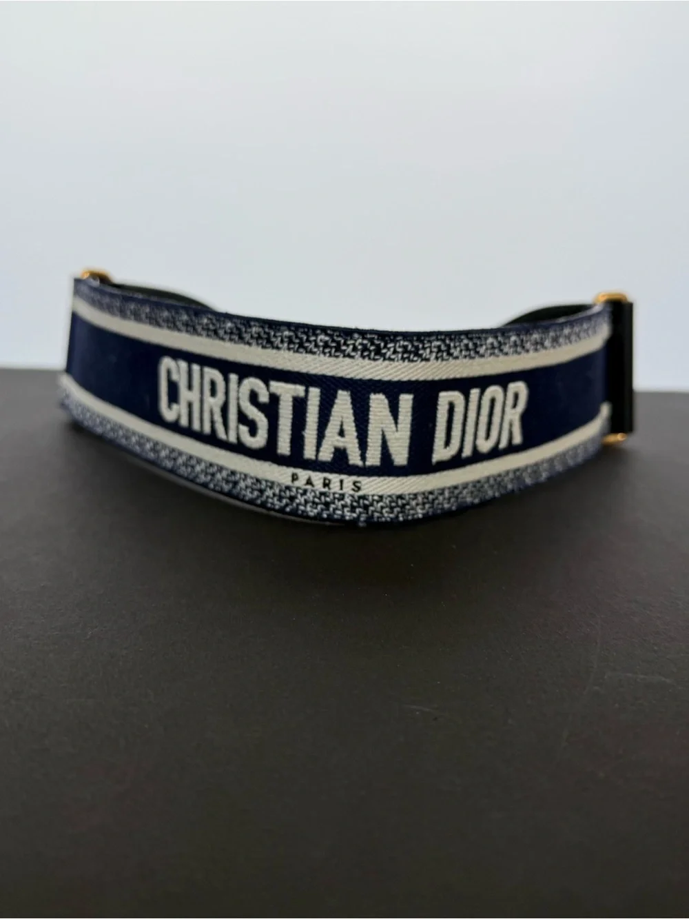 New! Dior Navy and White Signature Logo Canvas/Leather Belt